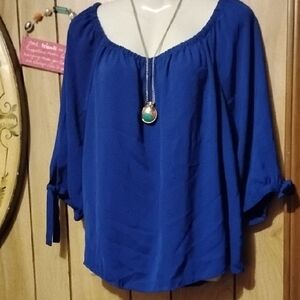 J. Crew Royal Blue Blouse.Tie Quarter Length Sleeves Size Large
